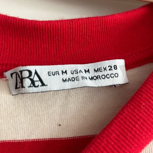 ZARA | red and cream striped t-shirt with slits, 100% cotton, oversized medium - Picture 3 of 4